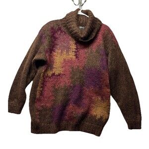 Vintage Jeanne Pierre Brown Purple Mohair Cowl Neck Turtleneck Sweater Medium